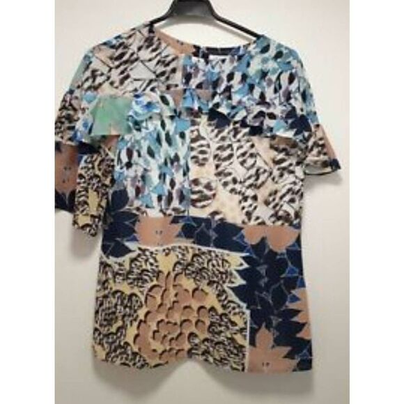 Reiss ruffle front leaves abstract blouse sz 8 - Picture 1 of 4
